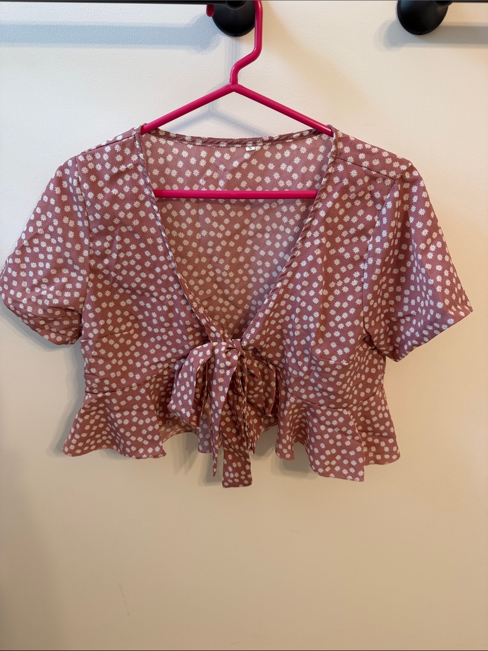 Tie-Front Floral Crop Top - Mauve Pink